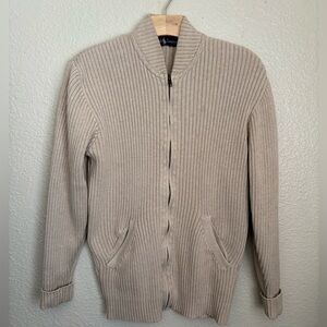 Ralph Lauren Beige Ribbed Zip Cardigan Sweater